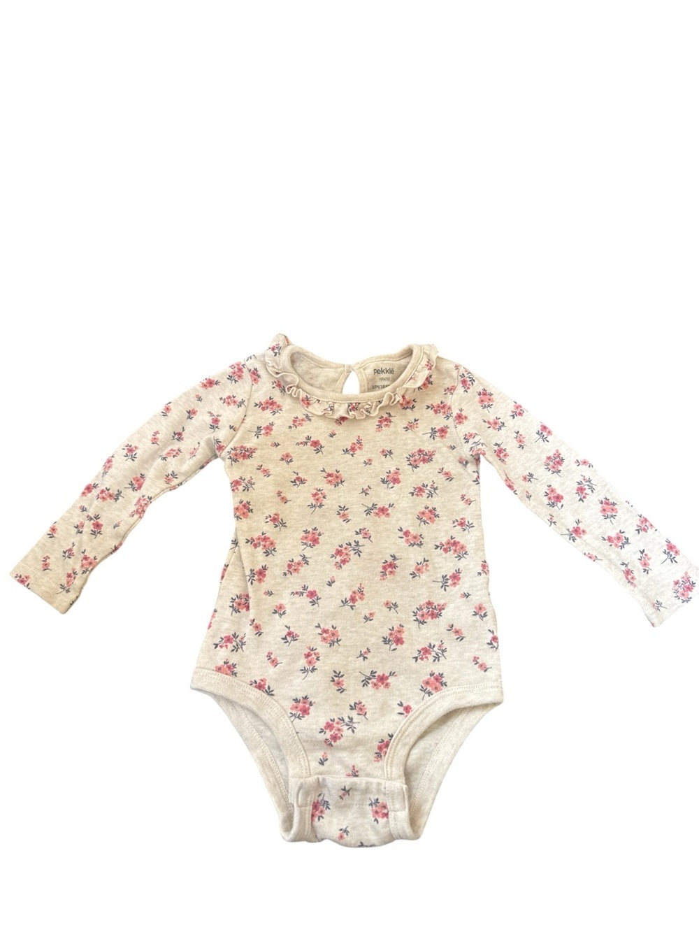 Cream Floral Ruffle-Neck Long-Sleeve Baby Bodysuit